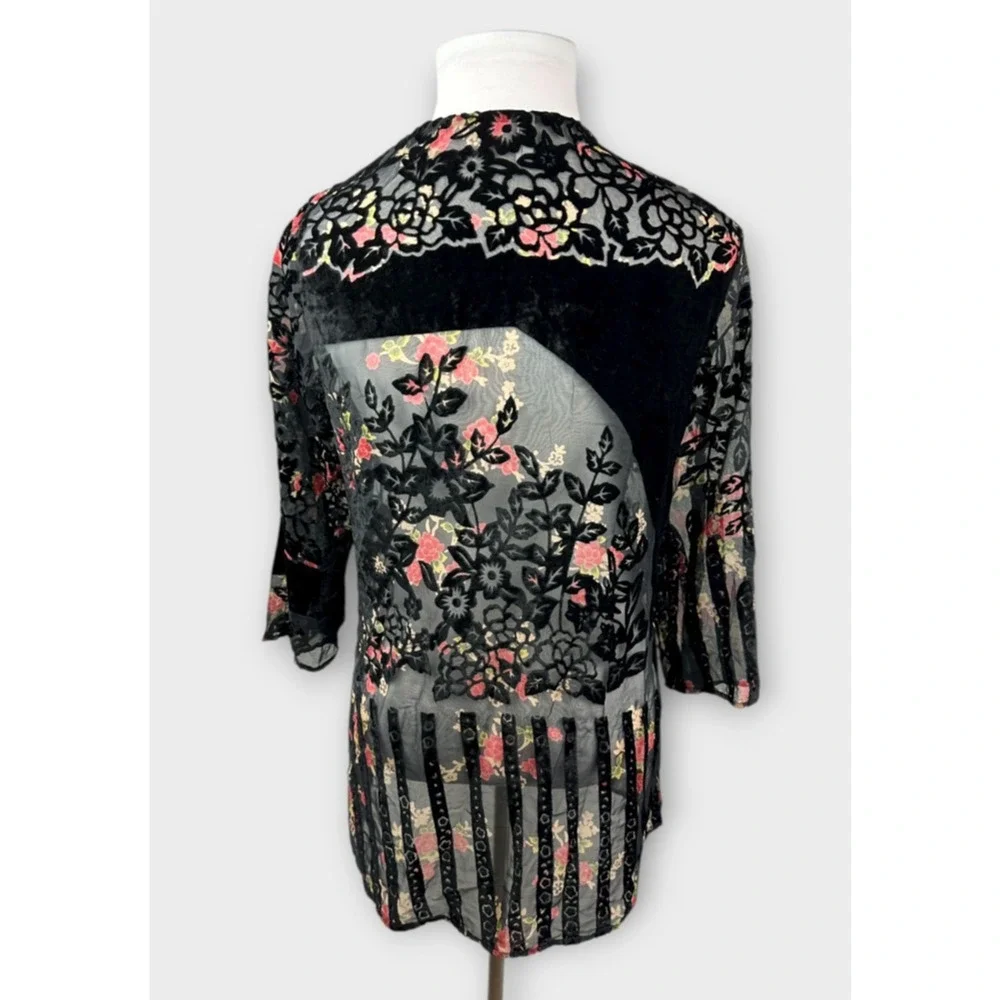 Urban Outfitters Kimono One Size Black Velvet Burnout Whimsigoth Fairy Shawl - Picture 9 of 14